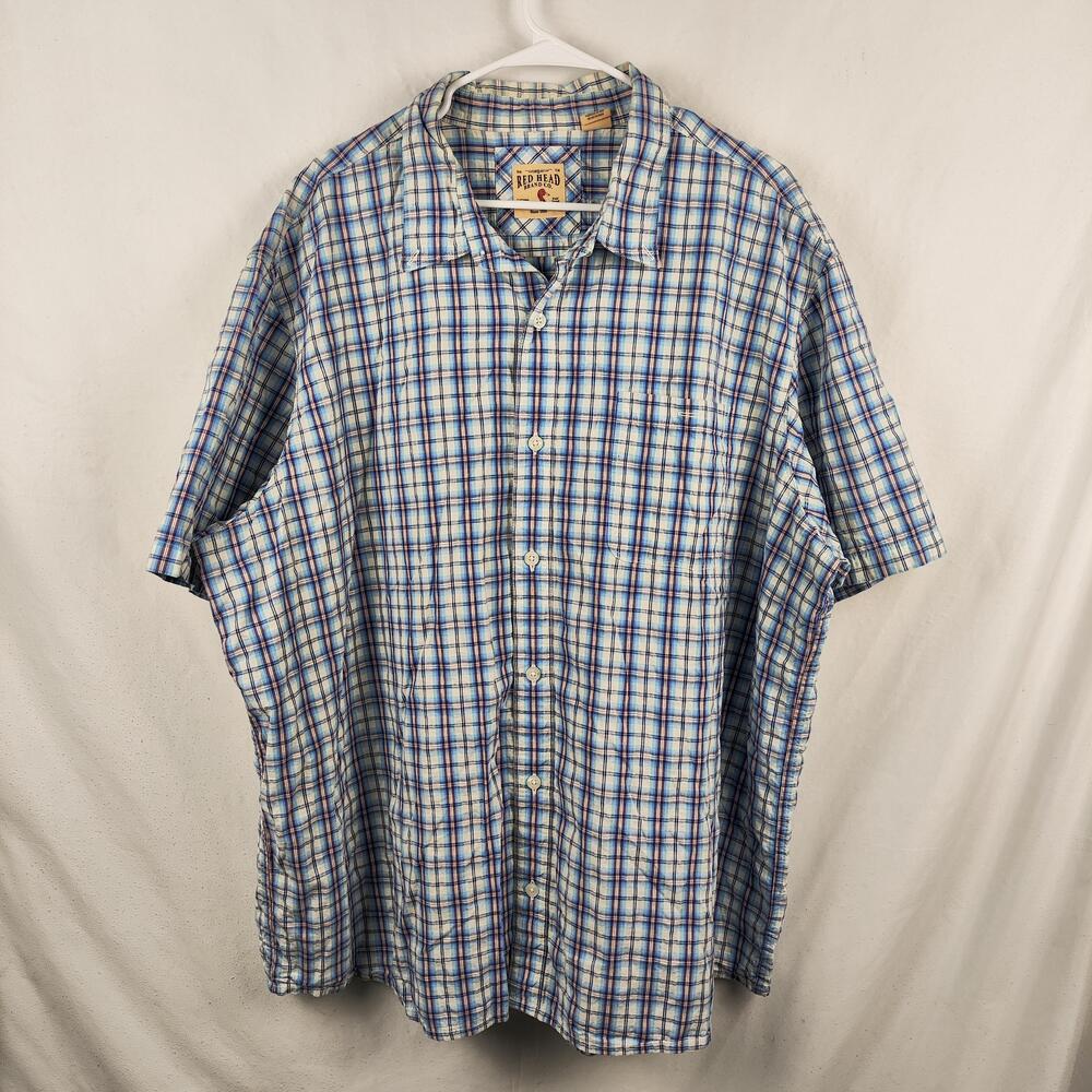 RedHead Shirt Mens 3XL Blue Plaid Short Sleeve Button Up Casual Outdoor